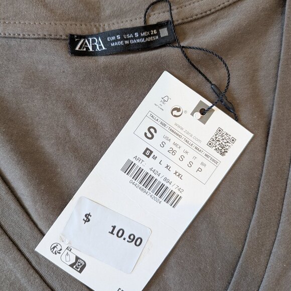 Zara Short Sleeve Vneck Olive Green Tee - Small - Picture 7 of 9